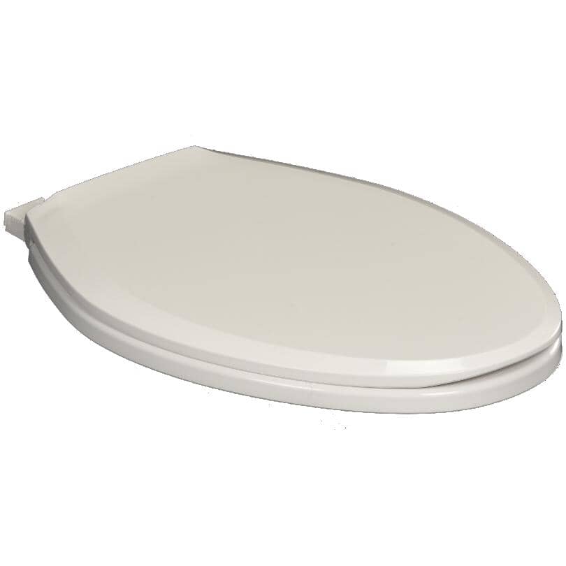 Elongated Plastic Toilet Seat - with Closed Front + Safety Close + Lift & Clean, White