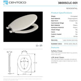 Elongated Plastic Toilet Seat - with Closed Front + Safety Close + Lift & Clean, White