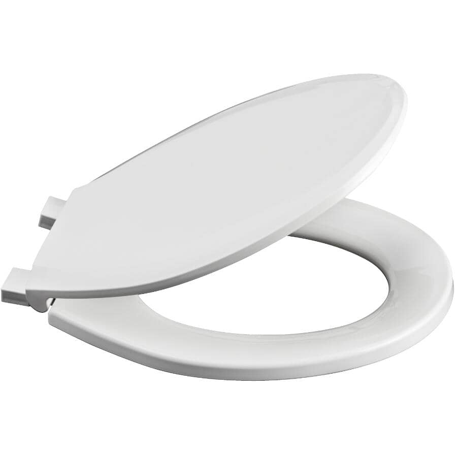 Round Plastic Toilet Seat - with Closed Front + Slow Close, White