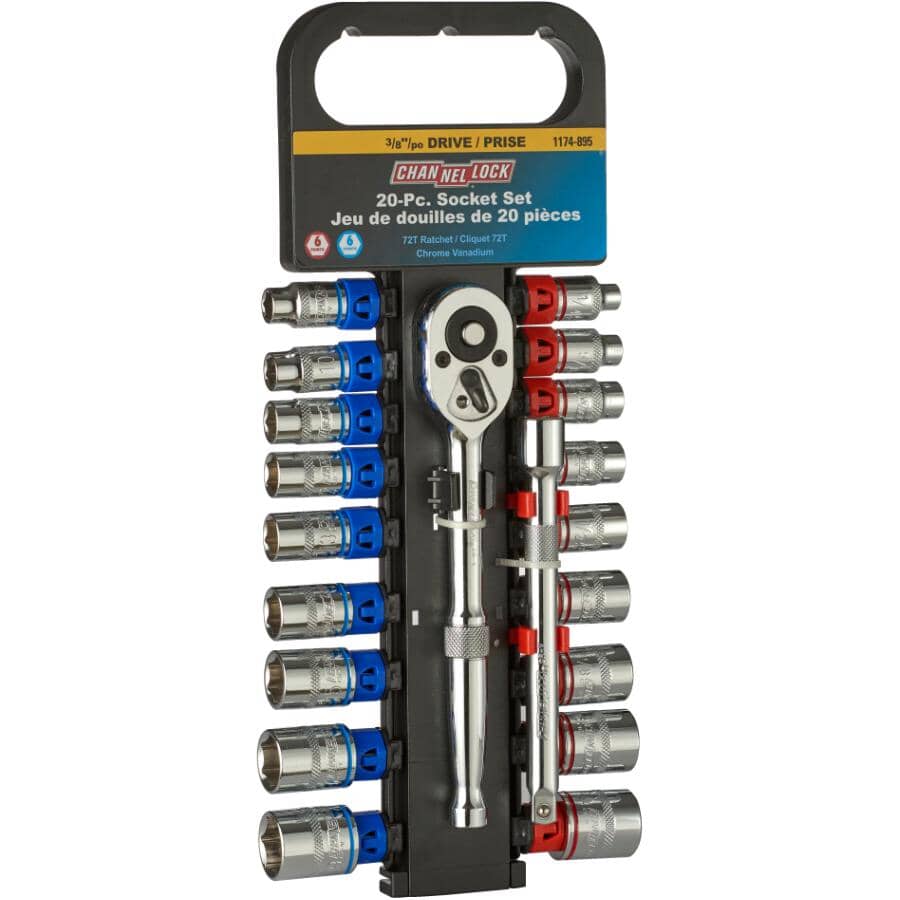 20 Piece Metric/SAE Socket Set, for 3/8" Drive