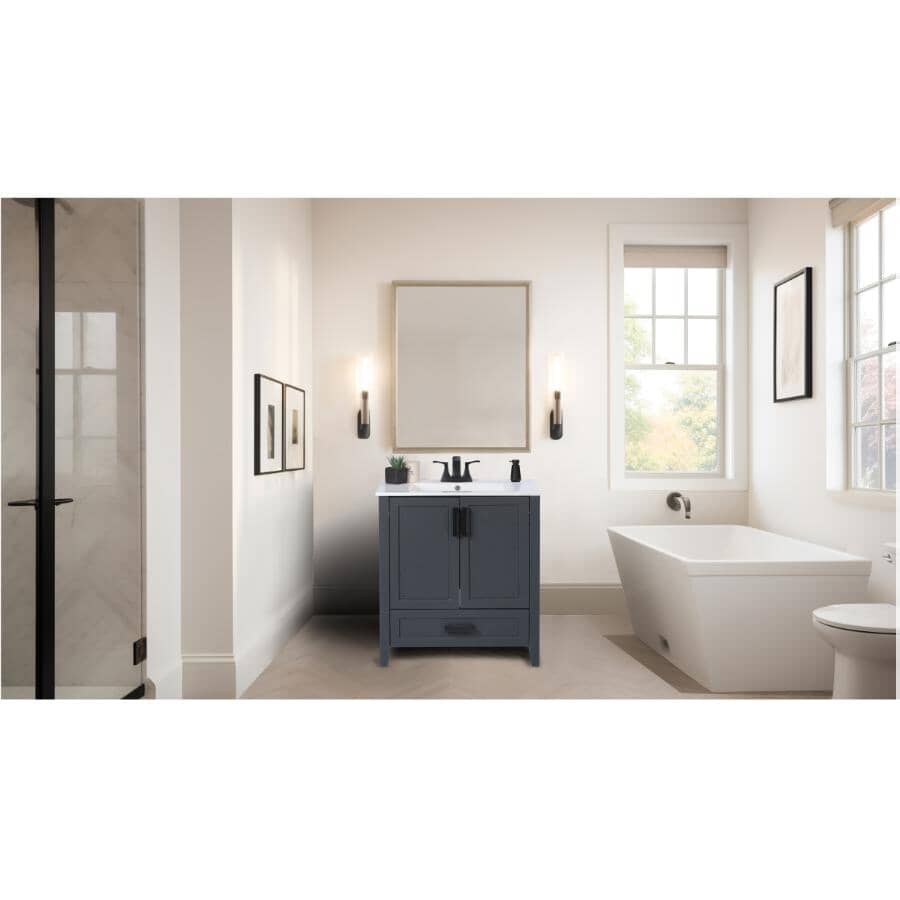 30" W x 18" D Saffron Vanity with Vitreous China Top - Two Doors + Single Drawer, Dark Blue