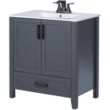 30" W x 18" D Saffron Vanity with Vitreous China Top - Two Doors + Single Drawer, Dark Blue