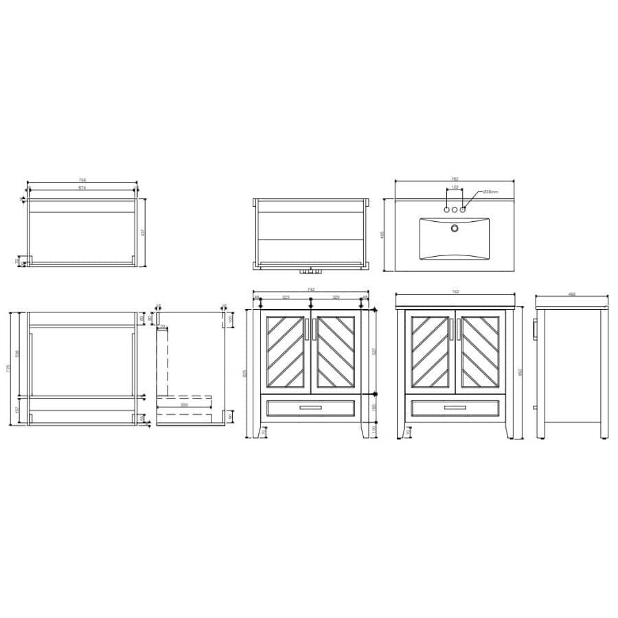 30" W x 18" D Saffron Vanity with Vitreous China Top - Two Doors + Single Drawer, Dark Blue