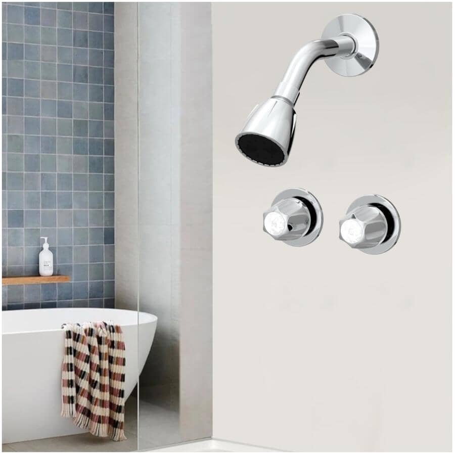 2 Handle Shower Stall Faucet - with ShowerHead, Chrome