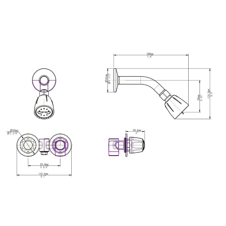 2 Handle Shower Stall Faucet - with ShowerHead, Chrome