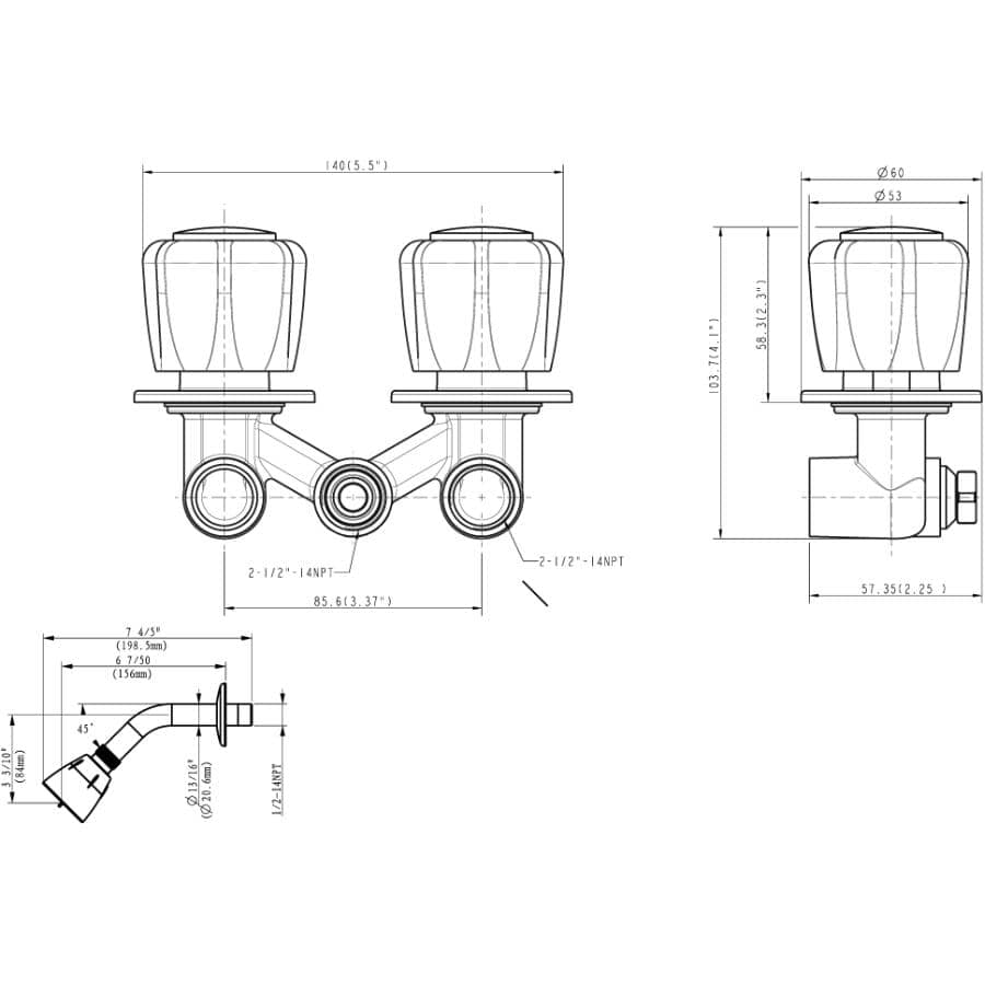 2 Handle Shower Stall Faucet - with ShowerHead, Chrome