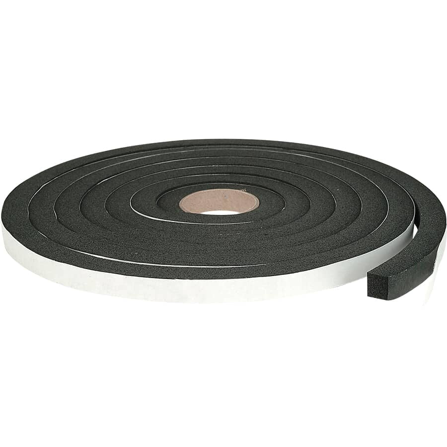 1/8" x 3/8" x 17' Black Rubber Sponge Weatherstripping Tape