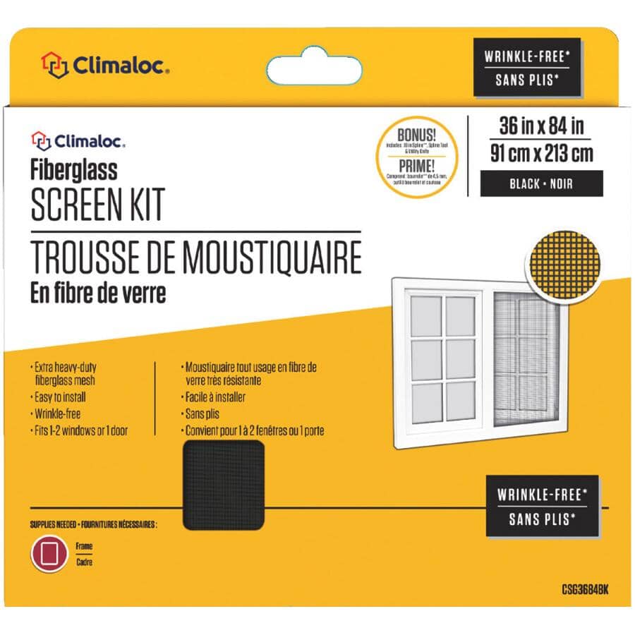 Fibreglass Window Screen Kit - Black, 36" x 84"