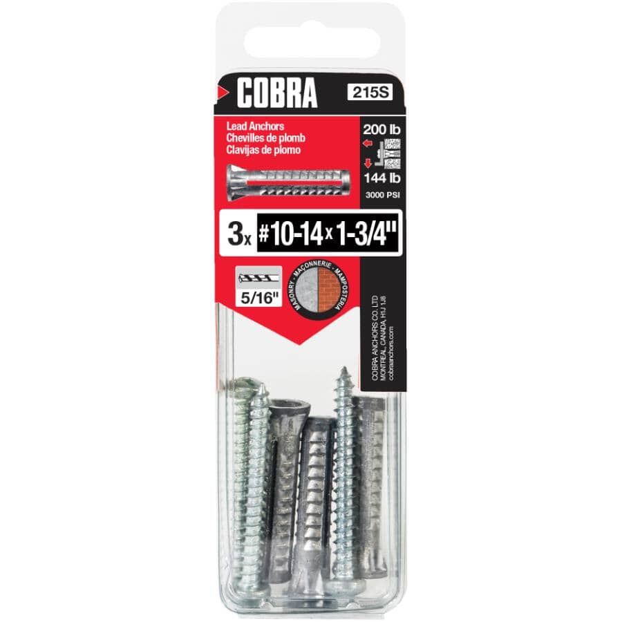 #10-12-14 x 1-3/4" Lead Anchors - 3 Pack