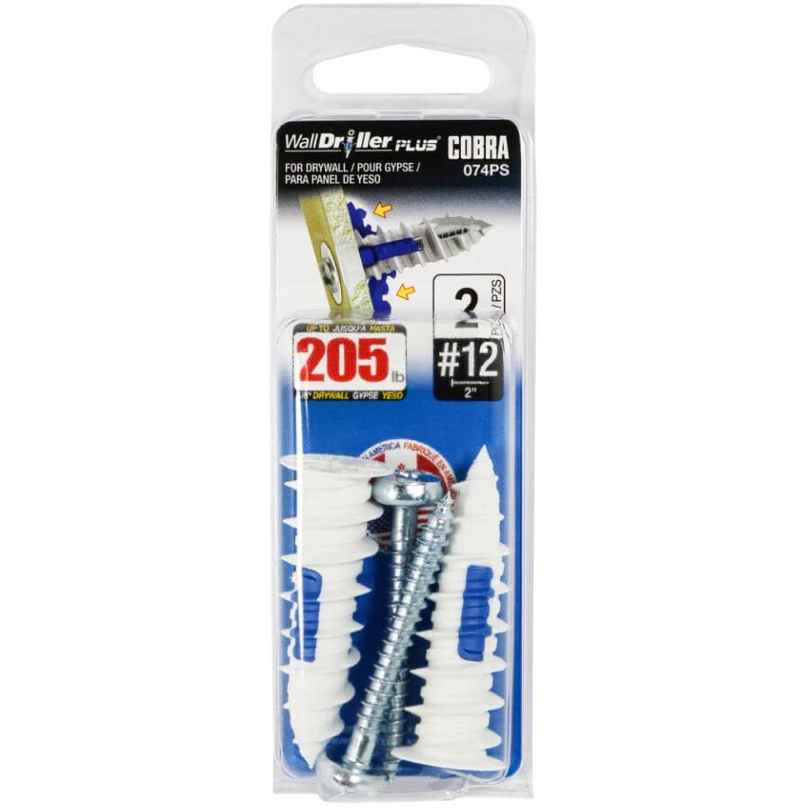 #12 WallDriller Plus Anchors - with Screws, 2 Pack