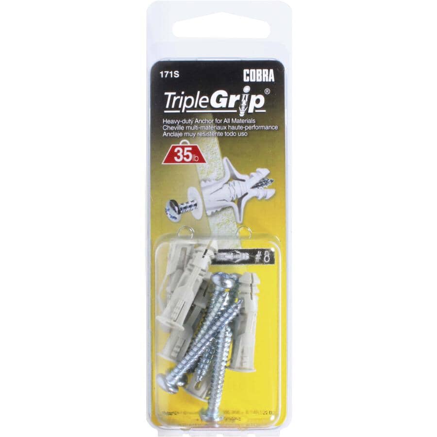 5 Pack #8 Grey Plastic Anchors, with Screws