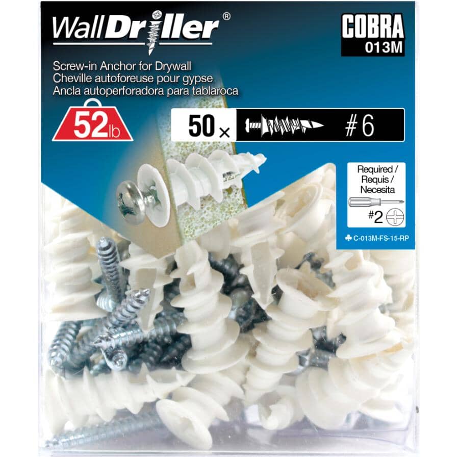 50 Pack #6 Nylon Walldriller Anchors, with Screws