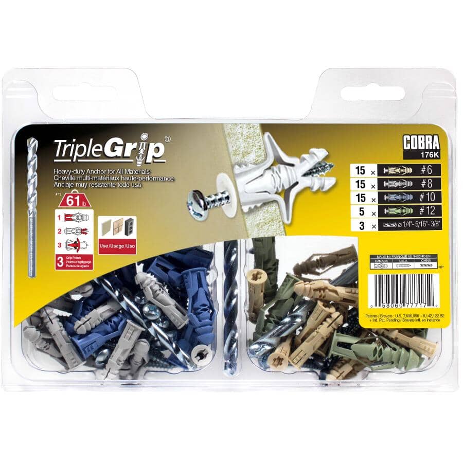 50 Piece Plastic Anchor Kit, Assorted Colours and Sizes