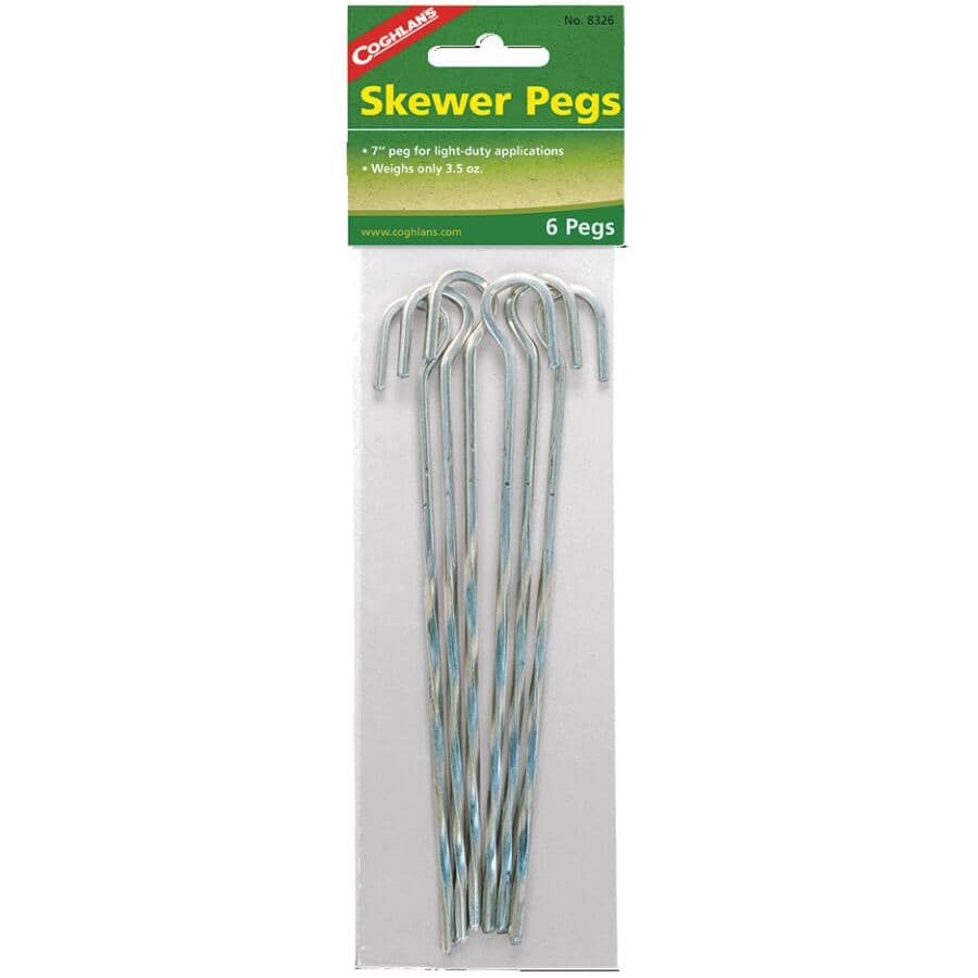 6 Pack 7" Twisted Steel Skewer Tent Pegs