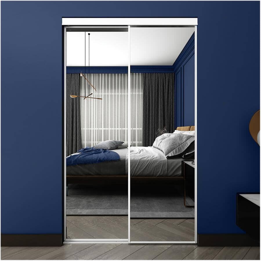 Mirror Sliding Closet Door - Top Roll + White, 48" x 80"