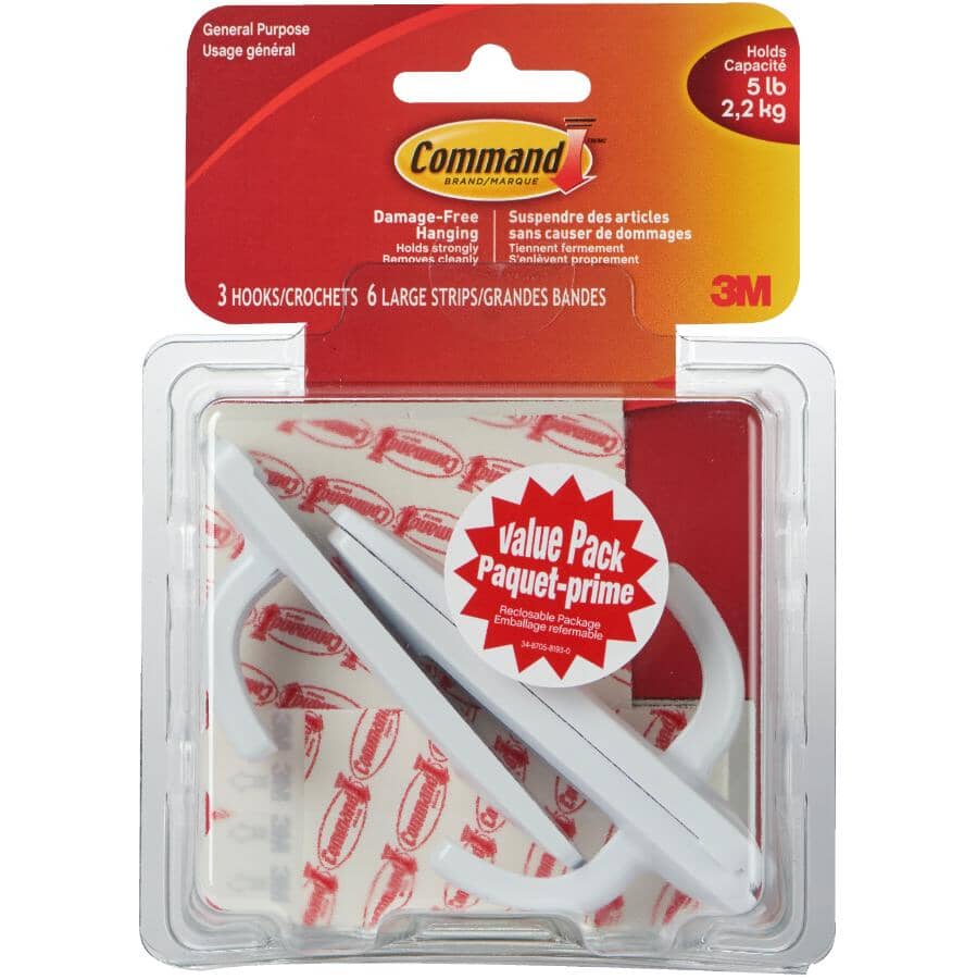 3 Hooks Plus 6 Strips Large Adhesive Hooks