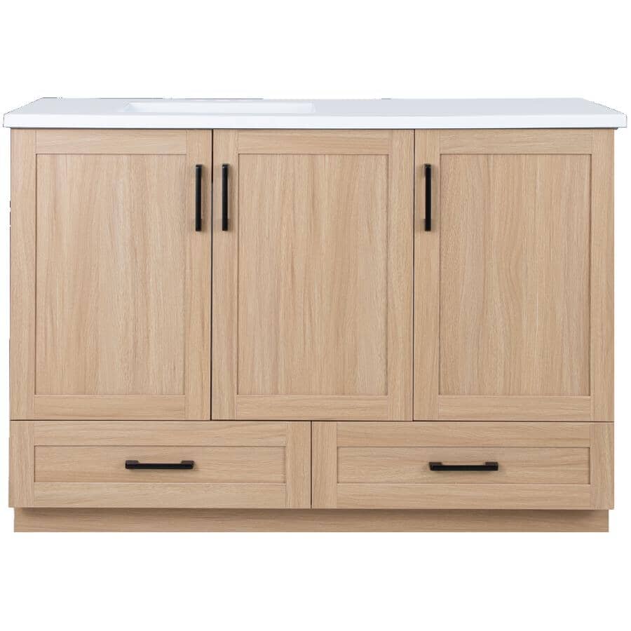 49" x 19" Marien Vanity with Cultured Marble Top - 3 Doors + 2 Drawers, Brown