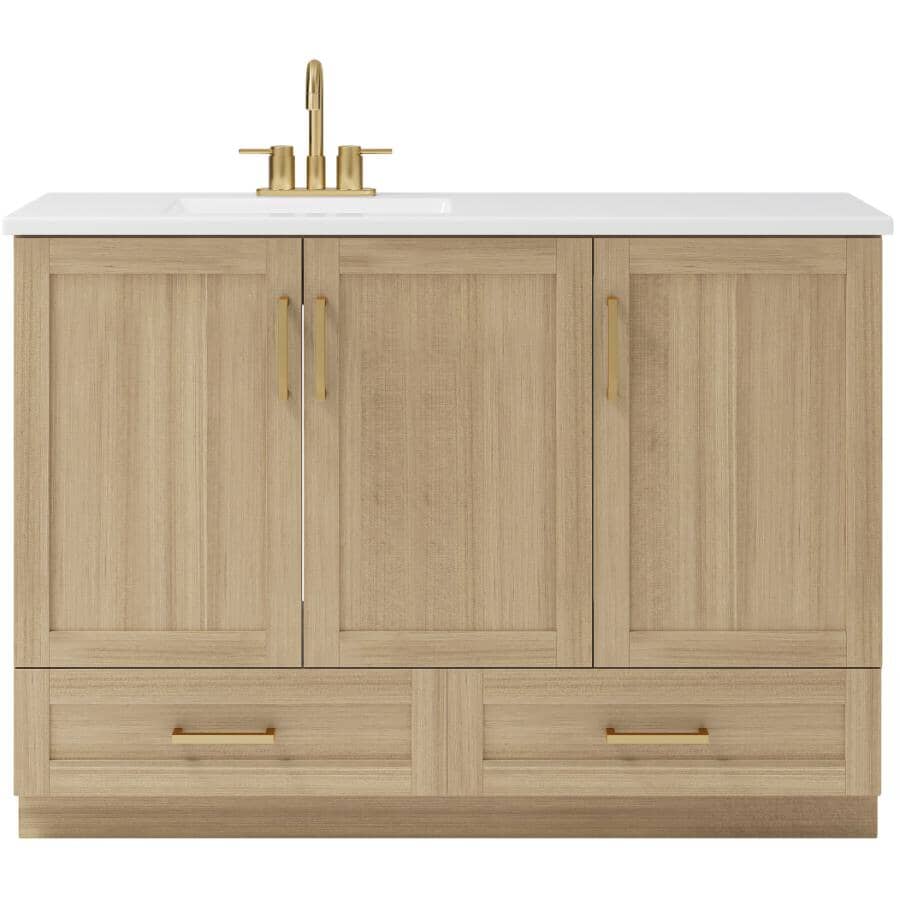 49" x 19" Marien Vanity with Cultured Marble Top - 3 Doors + 2 Drawers, Brown