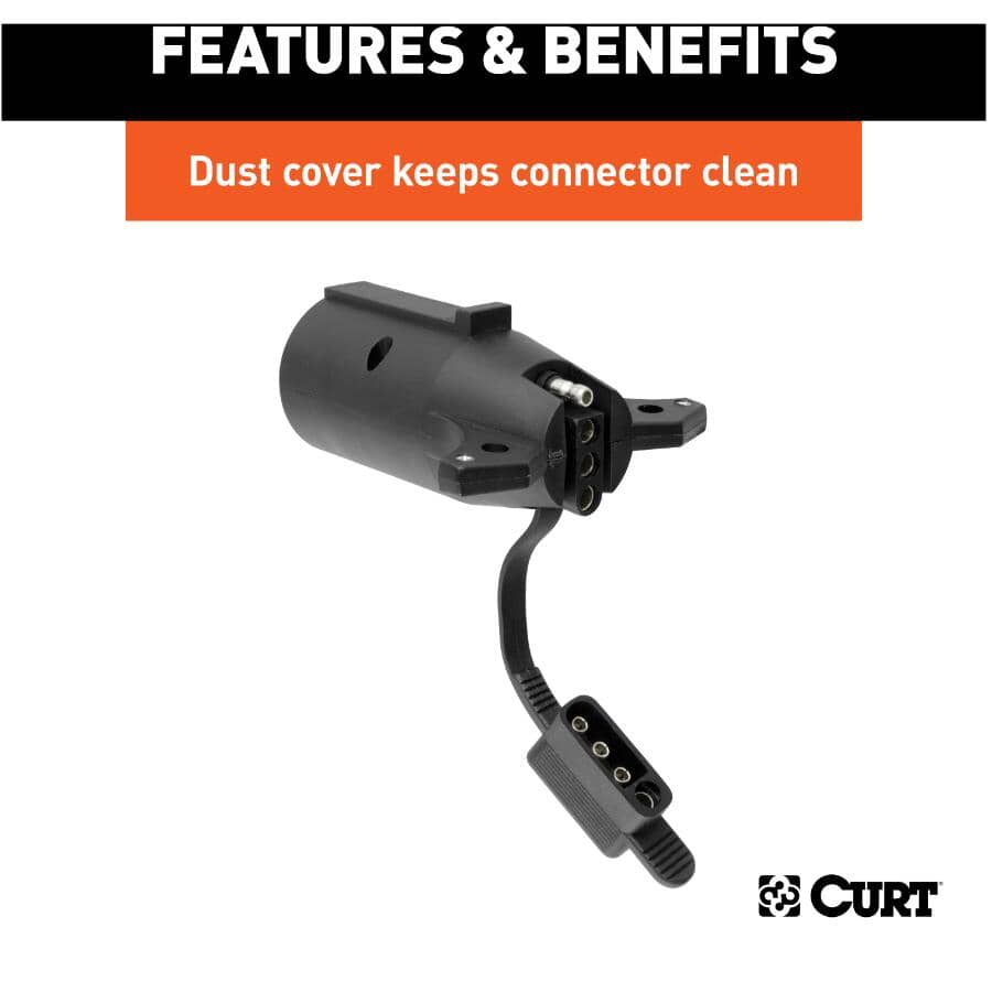 7-Way RV Blade Vehicle to 4-Way Flat Trailer Electrical Adapter with Tester