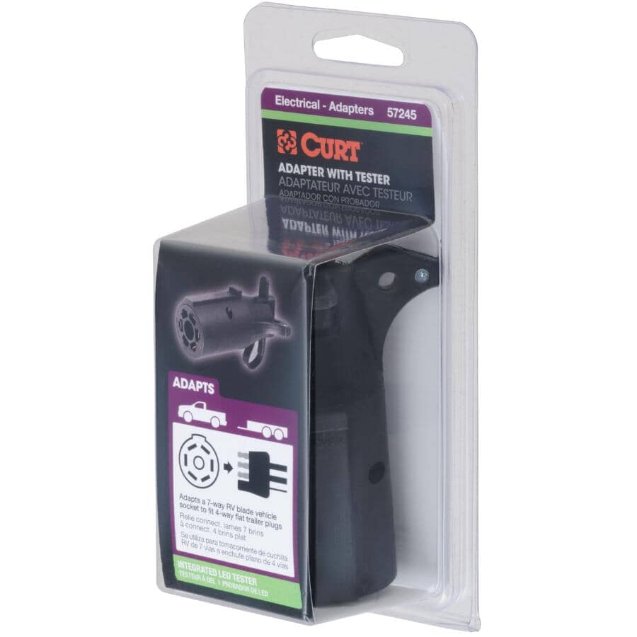 7-Way RV Blade Vehicle to 4-Way Flat Trailer Electrical Adapter with Tester