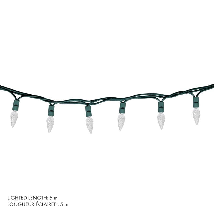 C6 Light Set with Green Wire - Pure White, 50 LEDs