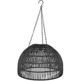 Solar Hanging Lantern with Rattan Style Shade - Black Finish, Warm White