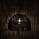 Solar Hanging Lantern with Rattan Style Shade - Black Finish, Warm White