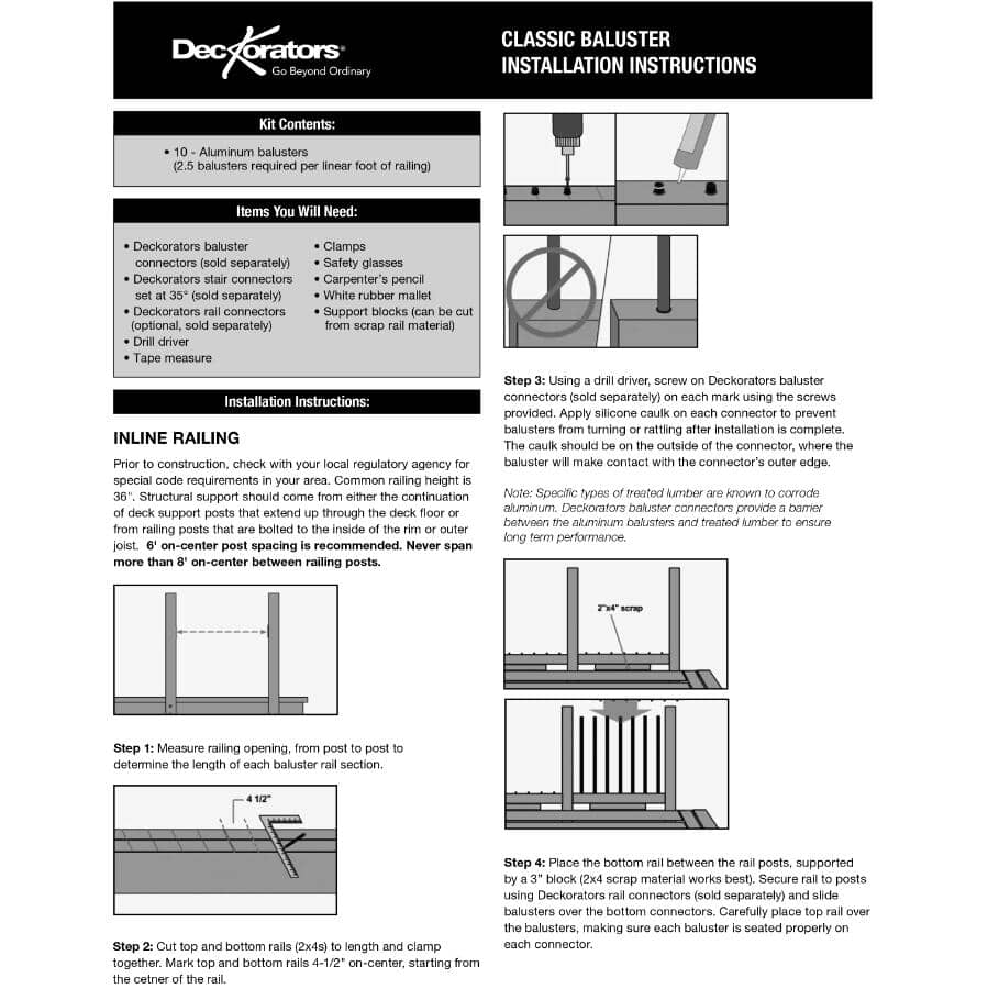 Straight Black Baluster Connectors - 20 Pack