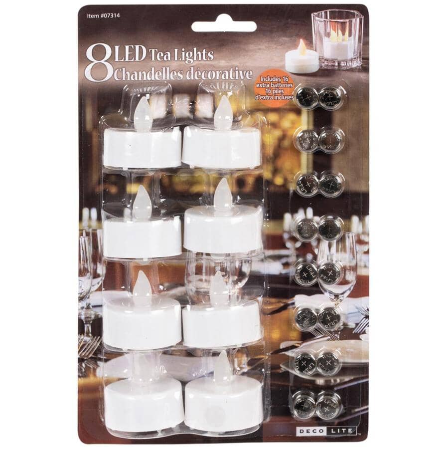 LED Tealight Candles - White, 8 Pack