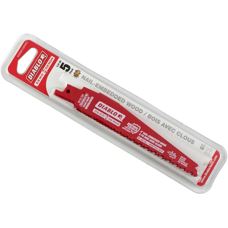 5 Pack 6" 6/12 Tooth Bi-Metal Wood Reciprocating Saw Blades