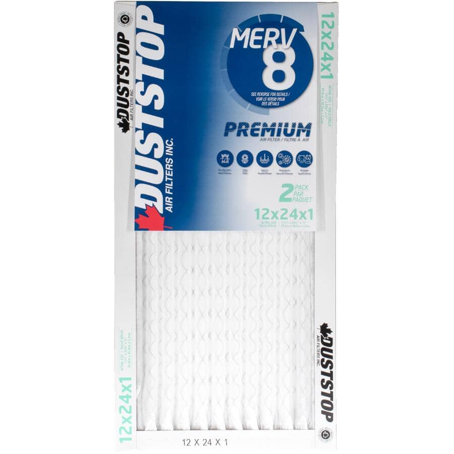 Pleated Furnace Filters - 1" x 12" x 24", 2 Pack