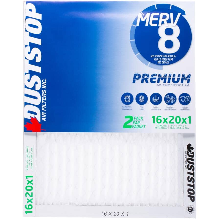 Pleated Furnace Filters - 1" x 16" x 20", 2 Pack