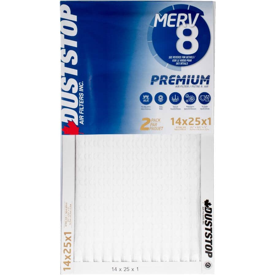 Pleated Furnace Filters - 1" x 14" x 25", 2 Pack