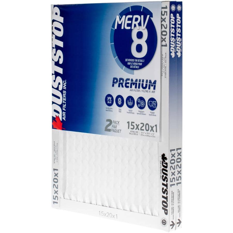 Pleated Furnace Filters - 1" x 15" x 20", 2 Pack