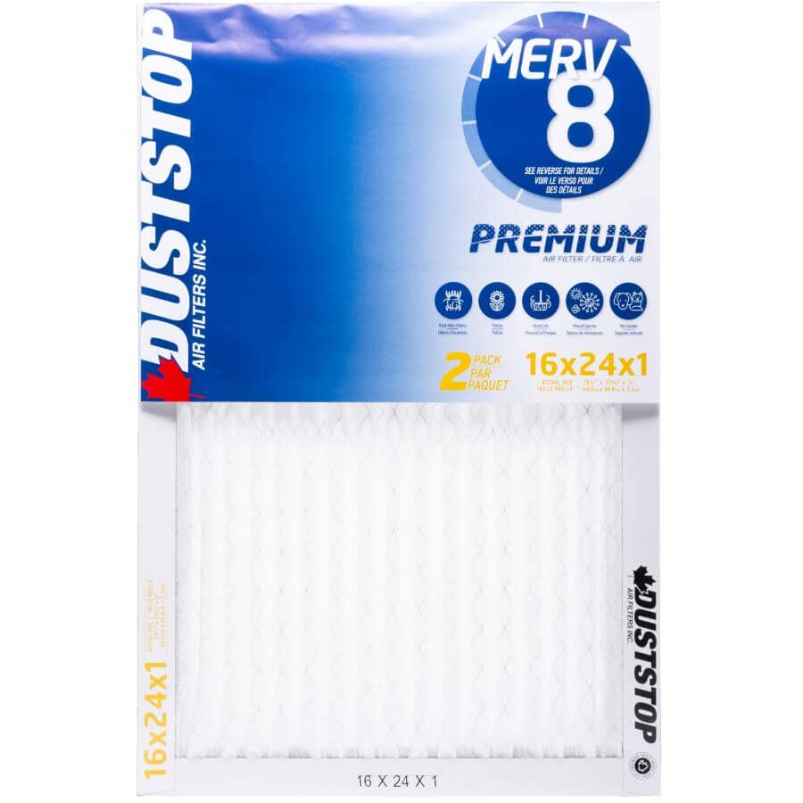 Pleated Furnace Filters - 1" x 16" x 24", 2 Pack