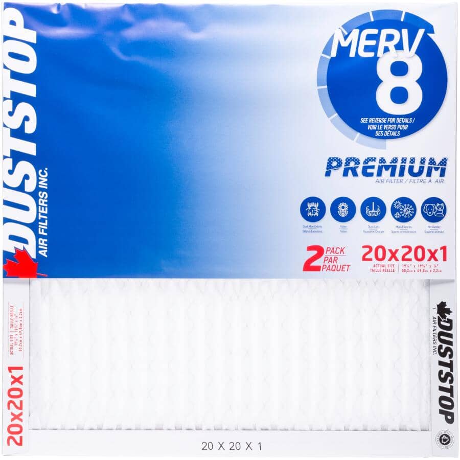 Pleated Furnace Filters - 1" x 20" x 20", 2 Pack