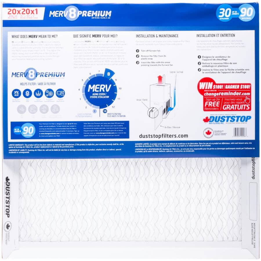 Pleated Furnace Filters - 1" x 20" x 20", 2 Pack