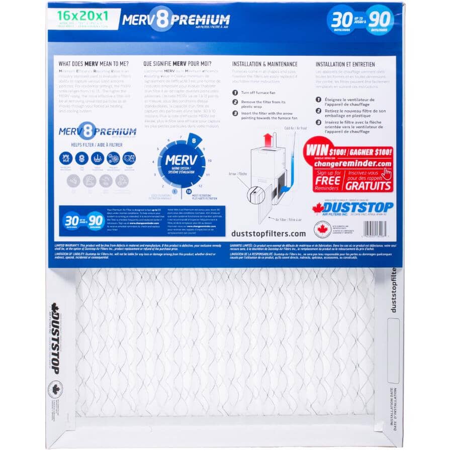 Pleated Furnace Filters - 1" x 16" x 20", 2 Pack