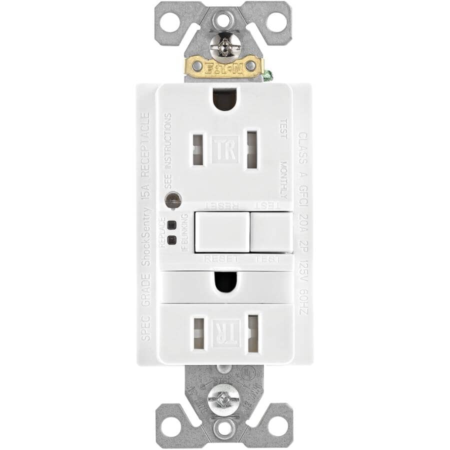 15 Amp White GFI Self Test Tamper Resistant Receptacle, with Plate and Night Light