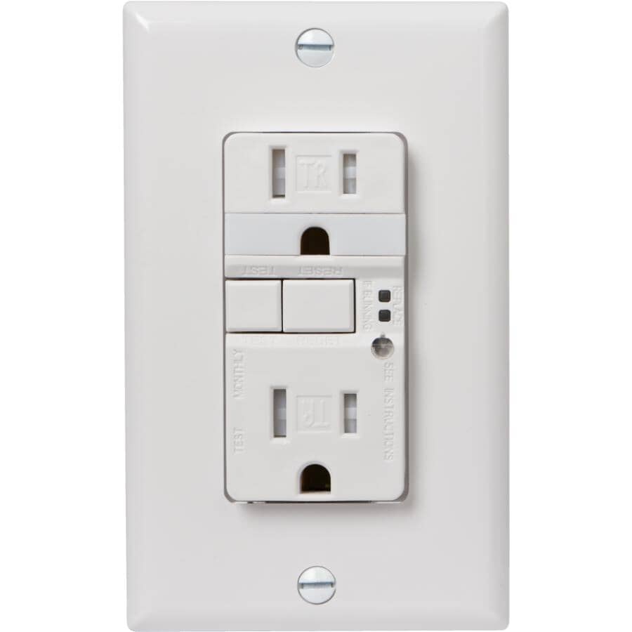 15 Amp White GFI Self Test Tamper Resistant Receptacle, with Plate and Night Light