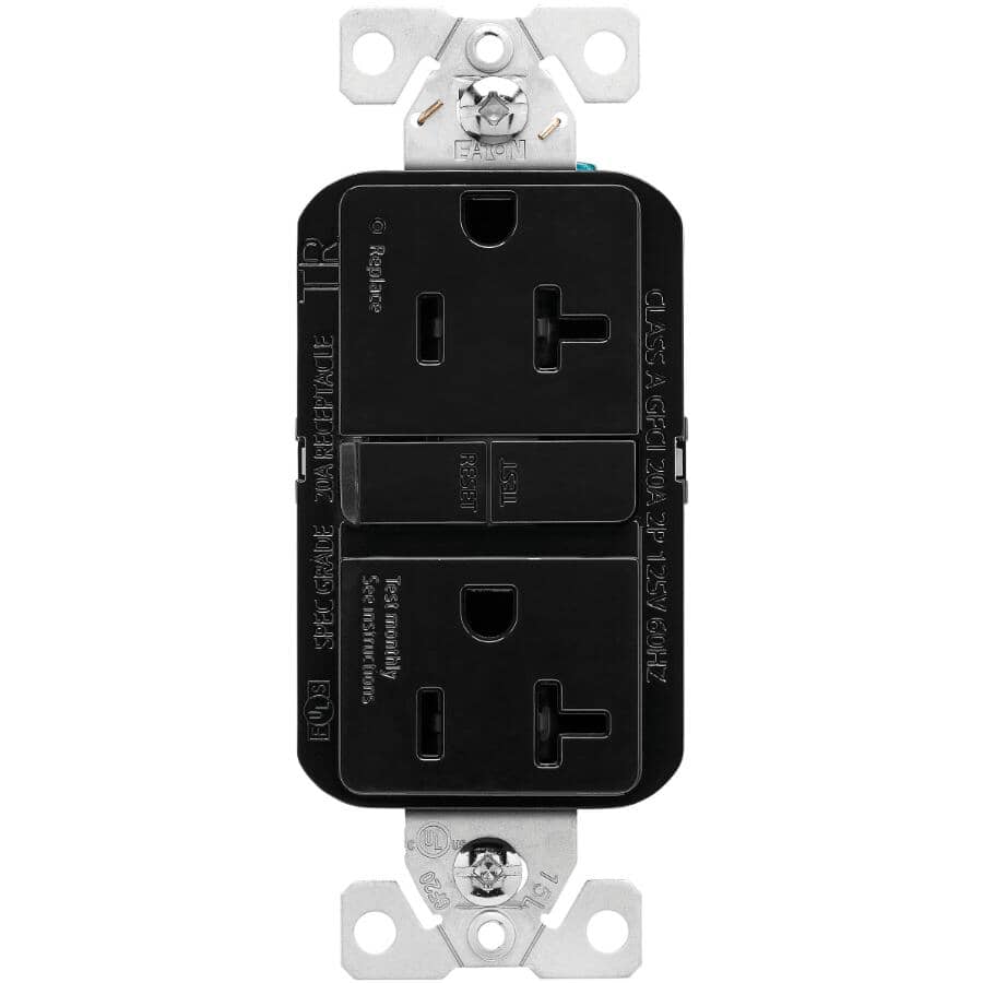 20 Amp Black Self Test Tamper Resistant GFI Receptacle