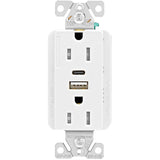 USB A/C Chargers with 15 Amp Tamper Resistant Decorator Receptacle -  5 Amp, White