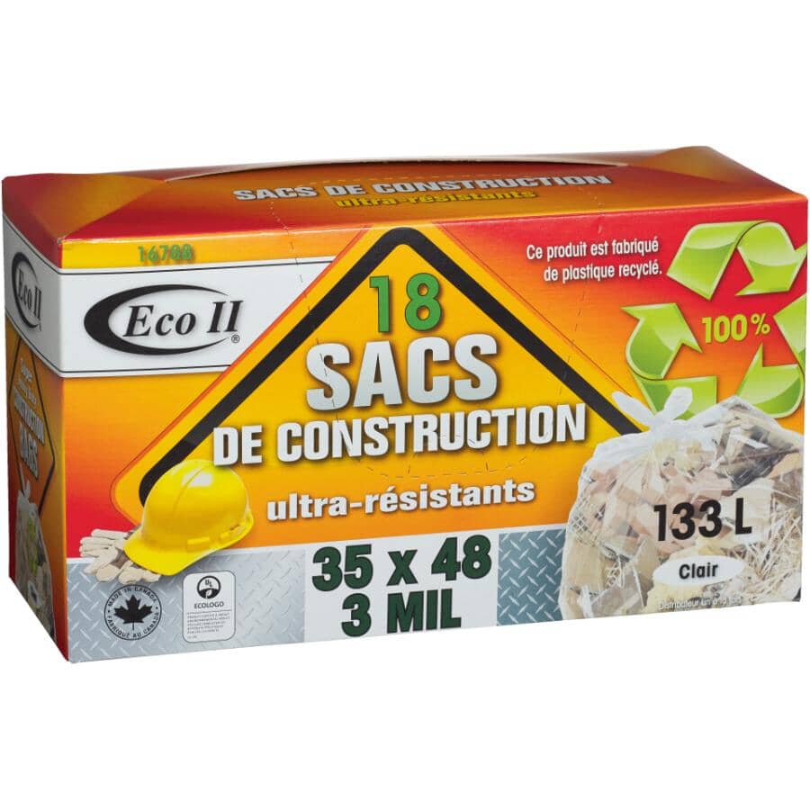 18 Pack 35" x 48" 3.0 Mil Clear Heavy Duty Garbage Bags