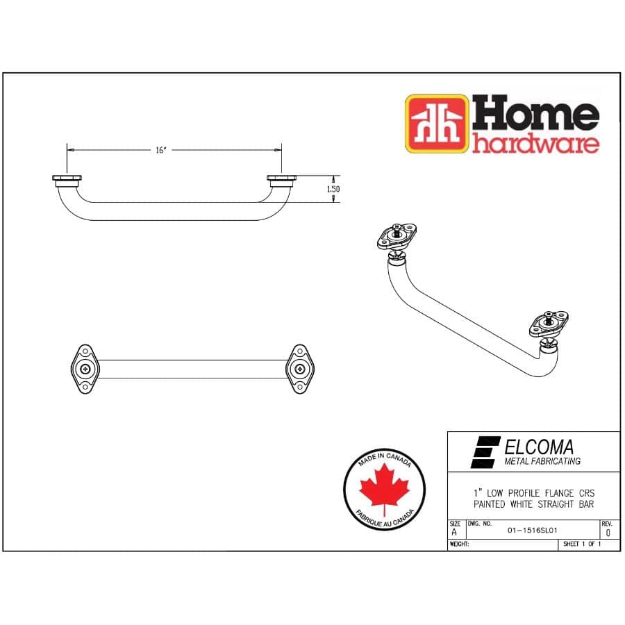 1" x 16" Safety Grab Bar - White