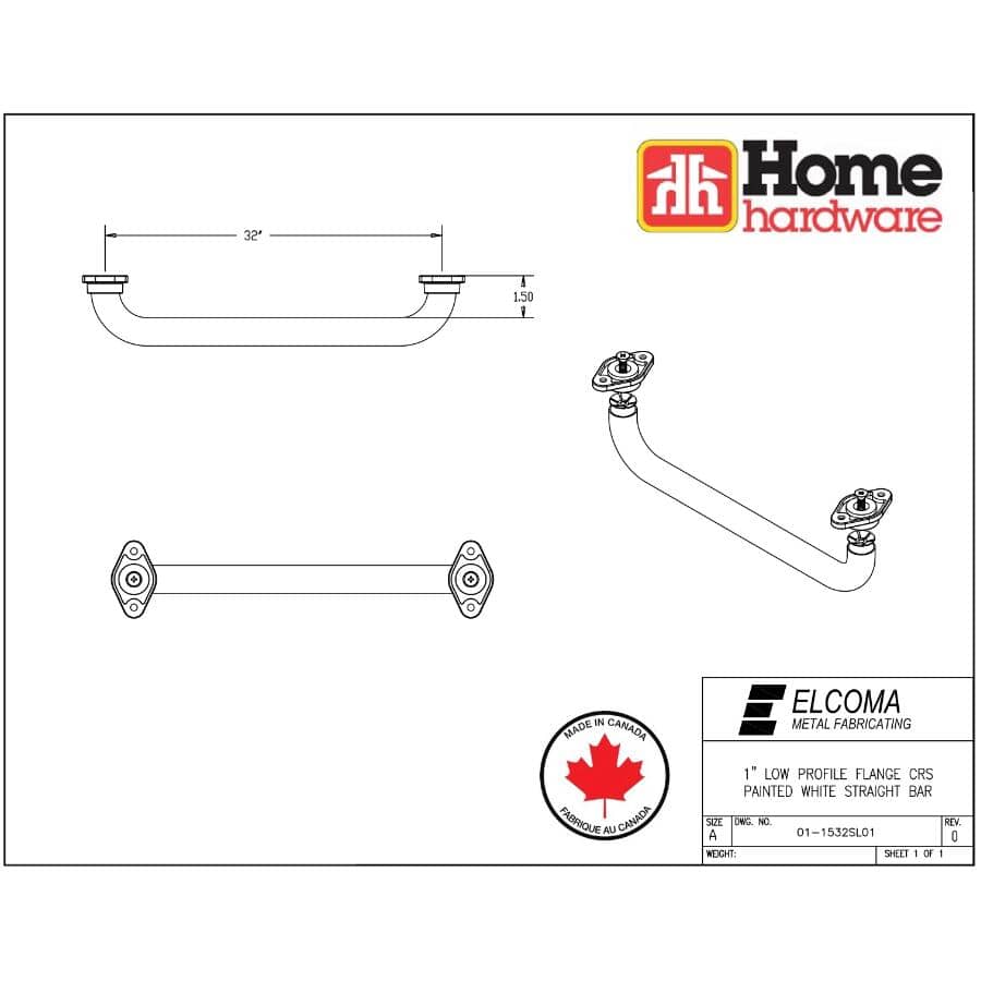 1" x 32" Safety Grab Bar - White
