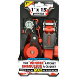 1200 lb Winder Ratchet Straps - 1" x 15', 2 Pack