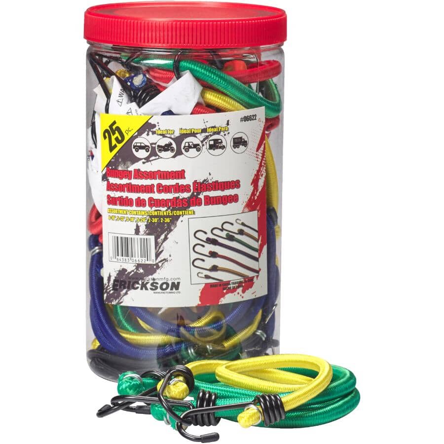 Bungee Cords - Assorted Sizes + Colours, 25 Pieces