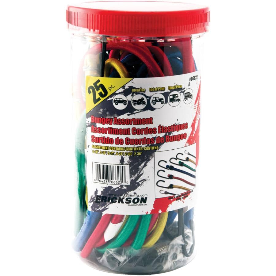 Bungee Cords - Assorted Sizes + Colours, 25 Pieces