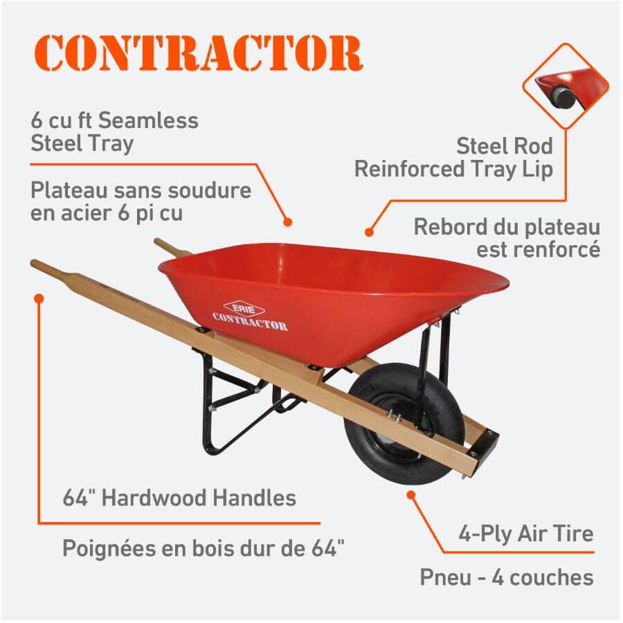 6 Cu. Ft Deluxe Steel Tray Wheelbarrow, with Wood Handles