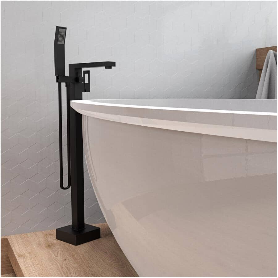 Quadrato Single Handle Freestanding Tub Faucet - with Hand Shower, Matte black